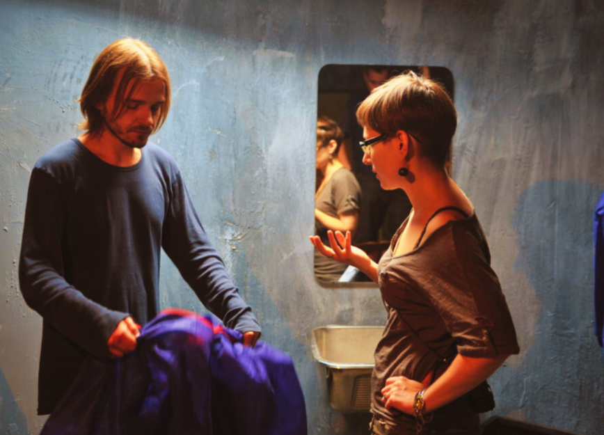 Magda Olchawska & Pawel Palcat on the set of The Man with the Spying Glass.